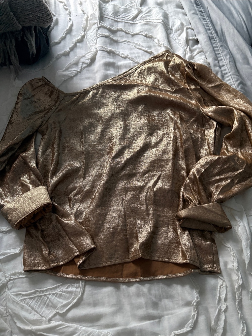 SHEIN Metallic Bronze Long Sleeve Blouse
